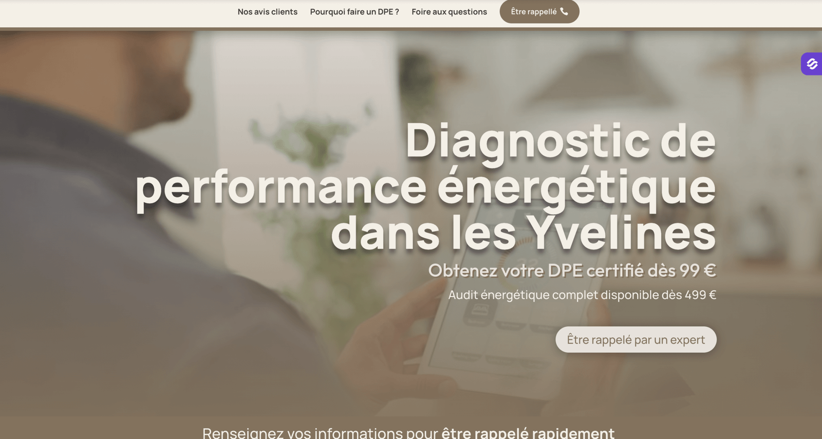 Page dédiée pour un diagnostiqueur DPE